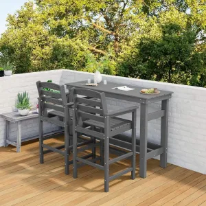 Rectangular Outdoor Bar Table HDPE Weatherproof Wood Like Surface 16 Inch Umbrella Hole for Garden Balcony Patio