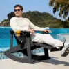 Rocking Adirondack Chair HDPE 7 Slat Back Pull Out Ottoman Cup Holder Weather Resistant for Patio Poolside Garden