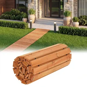Roll up Garden Walkway Mat HDPE Wood Grain 8ft Path Anti Slip Rustproof Steel Wire for Backyard Patio Lawn Home
