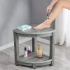 Sturdy Corner Bathroom Stool Adjustable Leveling Feet HIPS Wood Texture 2 Shelf for Shower Bathtub Entryway Home