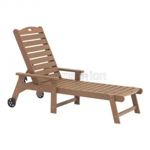 Swimming Pool Chair with Cushion Backrest Adjustment Beach Lounge Outdoor Plastic Wood Sun Lounger Garden Chaise Lounge