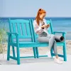 Tete a Tete Garden Bench Cyan HIPS Plastic Wood Folding Backrest 755lbs Capacity Outdoor for Garden Pool Beach