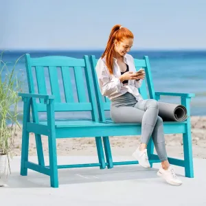 Tete a Tete Garden Bench Cyan HIPS Plastic Wood Folding Backrest 755lbs Capacity Outdoor for Garden Pool Beach