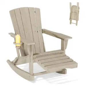 Villa Rocking Chair Light Wood HDPE Outdoor Rocker Natural Grain Balcony Veranda Sunroom Ergonomic Curved Base Weatherproof