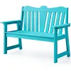 Weather Resistant Garden Bench Cyan-Blue HIPS Plastic Wood Reinforced Seat Support Oversized for Patio Backyard