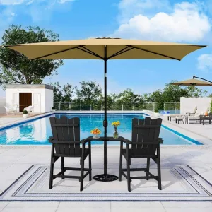 Weather Resistant Outdoor Bar Stool with Umbrella Hole Connecting Table HIPS Wood Waterproof for Balcony Kitchen Poolside