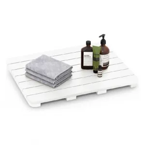 White Slatted Shower Deck Bath Mat HIPS Waterproof 330lbs Drainage Riser Mat for Shower Room Bathroom Poolside