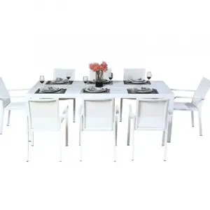 High-end Garden Outdoor Furniture Hot Sale Large Extendable Dining Table Modern White Luxury Dining Table Set