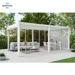 Howvin Cheap Price Adjustable Pergola Canopy Patio Roof Install Easily Electric Flat Roof Garden Gazebo