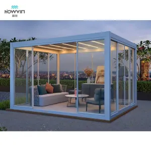 Howvin Manual Crank Rainproof Opening and Closing Roof System Pergola Mirador 10x13 Glass Pergola Roof Pitched