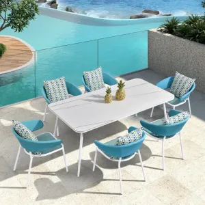 Modern Combination Original Design Matel Commercial 6 Chairs Outdoor Dining Table and Chair Set Garden Furniture