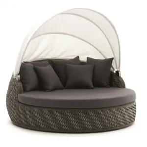 New Garden Round Daybed Aluminum Rattan Outdoor Furniture Sun Lounger Bed Patio Garden Rattan Day Bed With Canopy