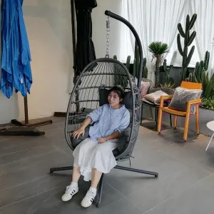 OEM ODM New Arrival Original Design Aluminum Frame Braided Rope Outdoor Patio Furniture Egg Swing Chair Hanging Egg Swing Chair