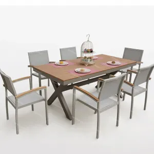 Rectangular Wood Dining Table Outdoor Dining Table Waterproof Garden Dinning Set With 6 Chairs Dining Table