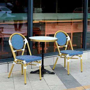 21 French Cafe Set Bistro Chair Aluminum PE Blue Cane Chair Balcony Garden Armless Chair