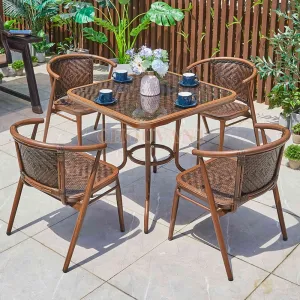 ALUMINUM PLASTIC WICKER TABLE OUTDOOR PLASTIC RATTAN FURNITURE OUTDOOR DINING TABLE
