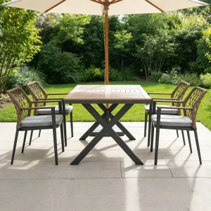 Aluminum Alloy Woven Arm Dining Chair Set with HDPE Table Waterproof Modern Design for Living Room