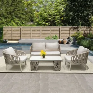 Aluminum Garden Sofa Set for Hotel Resort -W Handwoven Rope Custom Logo