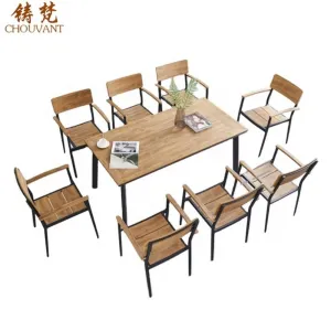 Aluminum Plastic Wood Modern Outdoor Dining Table Set for Hotel Park Use Factory Direct Sale