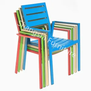 Aluminum Slat Stackable Dining Chair Modern Style Stable Full Welding Powder Coated Patio Colorful Outdoor Garden Set Leisure