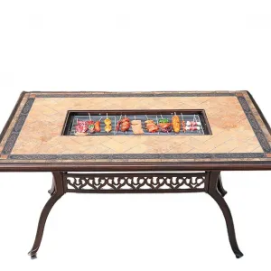 Cast Aluminum Ceramic Tile Top Rectangular Outdoor Dining Table for Park Patio Garden Use-Rust-Proof Durable Weather Resistant
