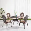 Cast Aluminum European Retro Style Round Dining Set 6 Cushioned Armchairs Rust UV Resistant for Villa Hotel Patio Garden