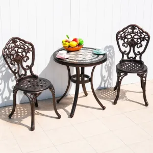 Cast Aluminum Outdoor Dining Bistro Table Round Garden Courtyard Patio Furniture with Mosaic Stone Top Modern Design