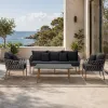 Chouvant Modern Aluminum Frame Rope Weave Outdoor Sofa Set Waterproof Cushion 2-3 Year Warranty for Patio Garden Hotel Villa Use