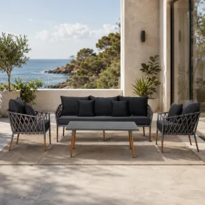 Chouvant Modern Aluminum Frame Rope Weave Outdoor Sofa Set Waterproof Cushion 2-3 Year Warranty for Patio Garden Hotel Villa Use