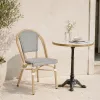 Commercial French Bistro Outdoor Dining Chair Wood Grain Aluminum Frame Teslin Fabric Cafe Restaurant Patio Chair