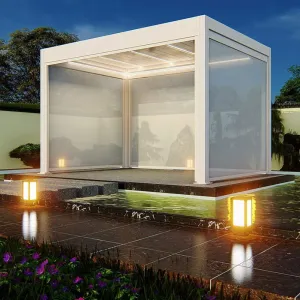 Customized Eco-Friendly Nature Outdoor Garden Aluminum Pavilion Luxury Retractable Gazebo Rain Wind Sensor Waterproof Glass