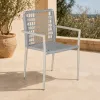 European Design Comfortable Outdoor Garden Rope Woven Arm Dining Chair with Rustproof Aluminum Frame for Patio Park Leisure