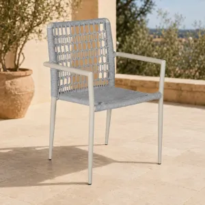 European Design Comfortable Outdoor Garden Rope Woven Arm Dining Chair with Rustproof Aluminum Frame for Patio Park Leisure