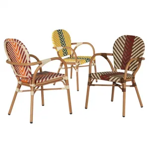 European Modern Comfortable Outdoor Dining Restaurant French Bistro Rattan Aluminum Arm Chairs