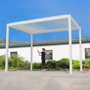 Factory-Made Motorized Automatic Rainproof Aluminum Metal Roof Pergola Eco-Friendly Nature Garden Chairs Dining Villa Exterior