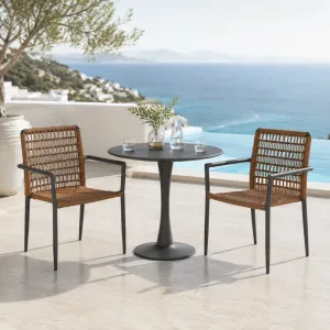 Factory Wholesale PE Rattan Outdoor Armchair Aluminum Frame Patio Garden Dining Chair Bulk Supply for Restaurant Project