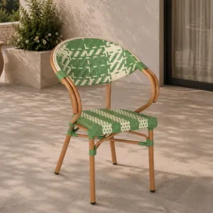 Fashion Geometric Woven PE Rattan Chair French Bistro Rattan Look Full Aluminum Dining Chair