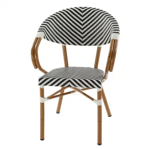 French Bistro Arm Chair Aluminum Frame Powder Coated Teslin Fabric Waterproof Stackable Comfortable Outdoor Hotel Villa Park