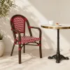 French Bistro Chair Red White Gingham Check Pattern PE Wicker Armchair Aluminum Frame Outdoor Garden Terrace Cafe Dining Chair