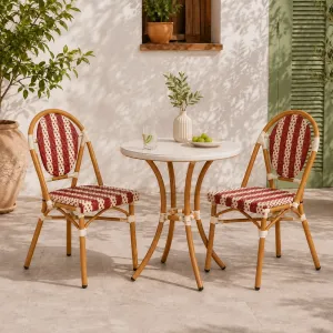 French Bistro Rattan Dining Chair Red White Woven Outdoor Stackable Cafe Restaurant Patio Chair
