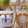 French Bistro Side Chair Aluminum Frame Orange Plaid PE Rattan Weatherproof Comfortable Lightweight Outdoor Cafe Restaurant