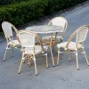 Outdoor Terrace Use Teslin Dining Chairs and Glass Dining Table Set