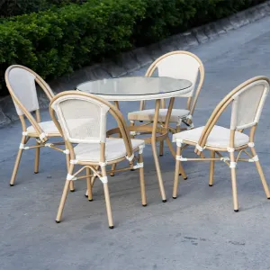 Outdoor Terrace Use Teslin Dining Chairs and Glass Dining Table Set