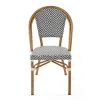 French Paris Bistro Chair Aluminum Frame Black White Geometric Teslin Fabric Outdoor Patio Cafe Restaurant Dining Chair