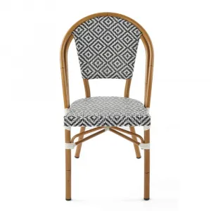 French Paris Bistro Chair Aluminum Frame Black White Geometric Teslin Fabric Outdoor Patio Cafe Restaurant Dining Chair
