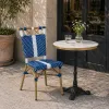 French Style Blue White Woven Rattan Dining Chair Decorative Back Design Cafe Restaurant Outdoor Bistro Chair