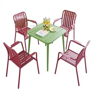 Full Aluminum Square Slat Table Waterproof Outdoor Patio Cafe Bistro Dining Table Weather Resistant Garden Table