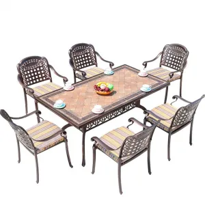 Garden Party Casual Furniture Dining Table European Style Vintage Die-cast Metal Outdoor Ceramic Table