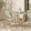 Green White Check Pattern PE Rattan Bistro Chair Aluminum Frame Outdoor Restaurant Patio Garden Dining Chair