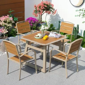 Hot Sale Modern Exterior Outdoor Dining Tables Chairs Aluminum Plastic Wood Armchair Patio Courtyard